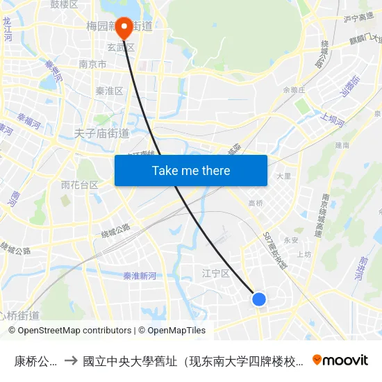 康桥公寓 to 國立中央大學舊址（现东南大学四牌楼校区） map