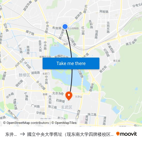东井亭 to 國立中央大學舊址（现东南大学四牌楼校区） map