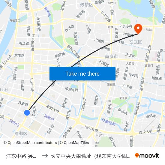 江东中路·兴隆大街 to 國立中央大學舊址（现东南大学四牌楼校区） map