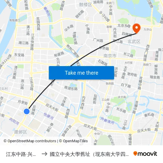 江东中路·兴隆大街 to 國立中央大學舊址（现东南大学四牌楼校区） map