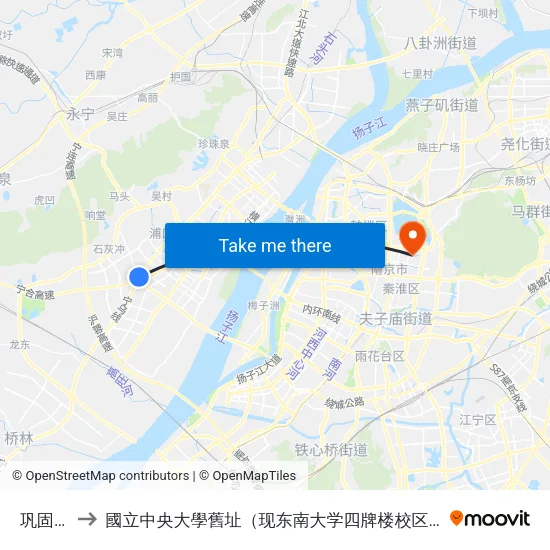 巩固村 to 國立中央大學舊址（现东南大学四牌楼校区） map