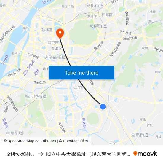 金陵协和神学院 to 國立中央大學舊址（现东南大学四牌楼校区） map
