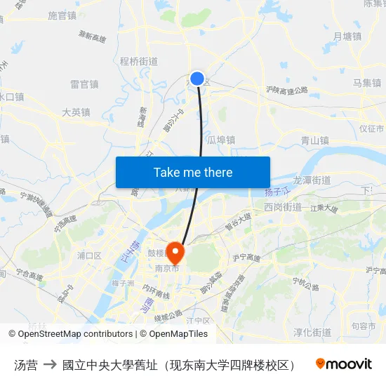 汤营 to 國立中央大學舊址（现东南大学四牌楼校区） map