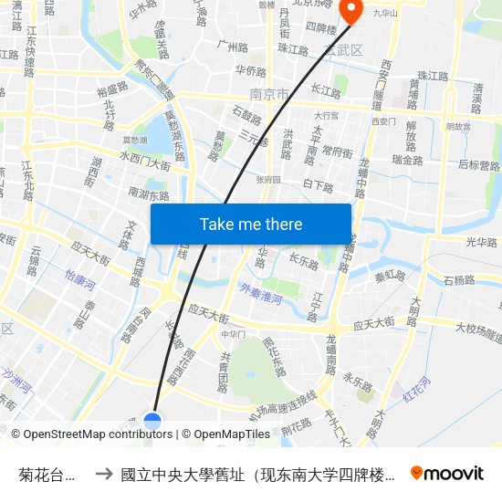 菊花台公园 to 國立中央大學舊址（现东南大学四牌楼校区） map
