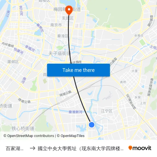 百家湖中学 to 國立中央大學舊址（现东南大学四牌楼校区） map