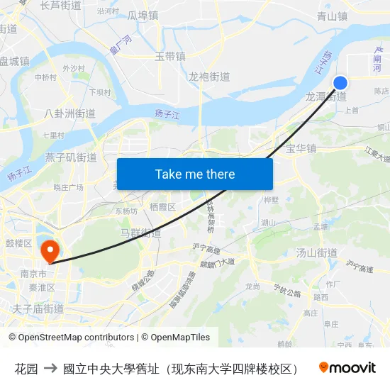 花园 to 國立中央大學舊址（现东南大学四牌楼校区） map