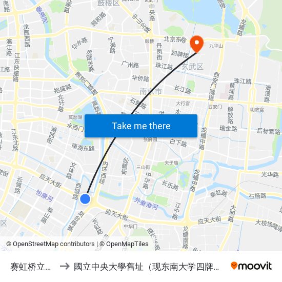 赛虹桥立交西 to 國立中央大學舊址（现东南大学四牌楼校区） map