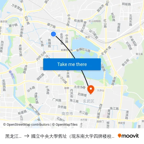 黑龙江路 to 國立中央大學舊址（现东南大学四牌楼校区） map