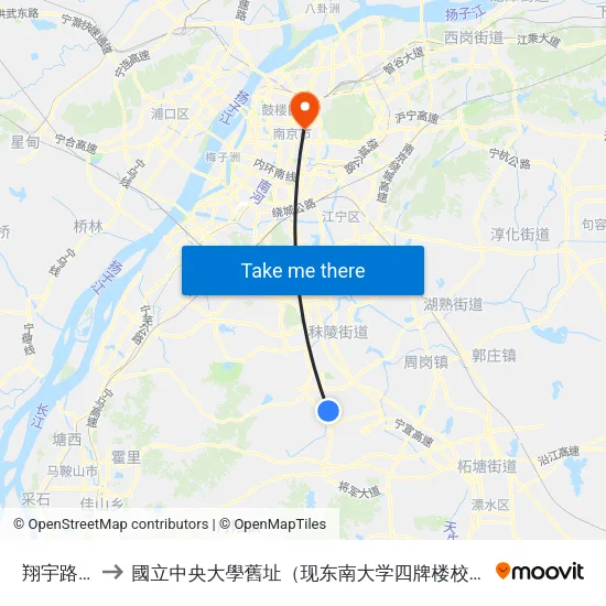 翔宇路南 to 國立中央大學舊址（现东南大学四牌楼校区） map