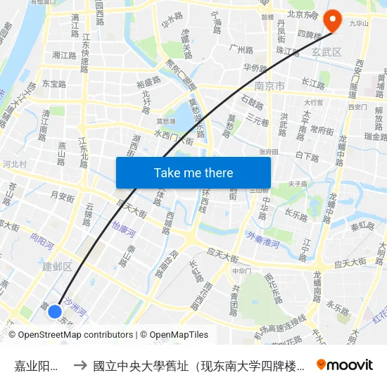嘉业阳光城 to 國立中央大學舊址（现东南大学四牌楼校区） map