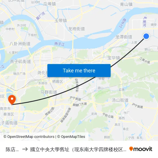陈店村 to 國立中央大學舊址（现东南大学四牌楼校区） map