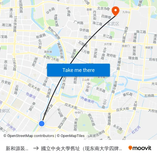 新和源装饰城 to 國立中央大學舊址（现东南大学四牌楼校区） map