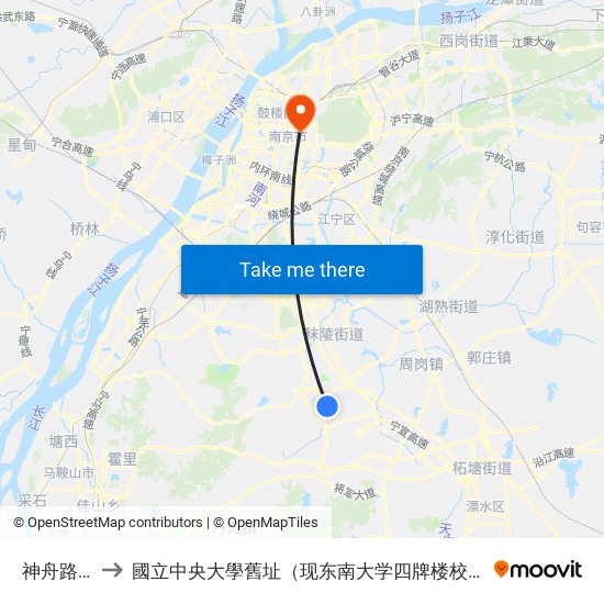 神舟路西 to 國立中央大學舊址（现东南大学四牌楼校区） map