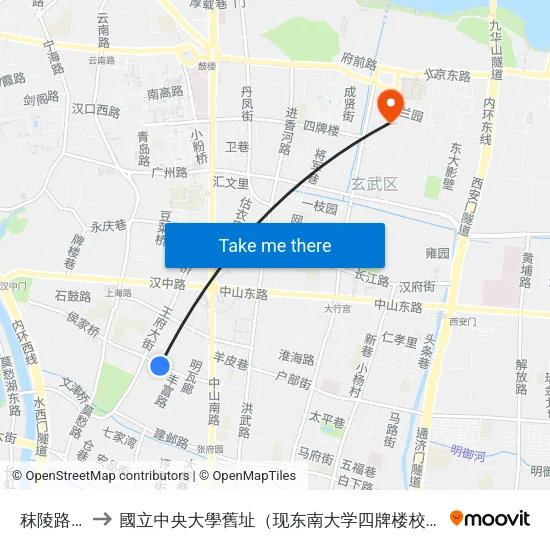 秣陵路东 to 國立中央大學舊址（现东南大学四牌楼校区） map