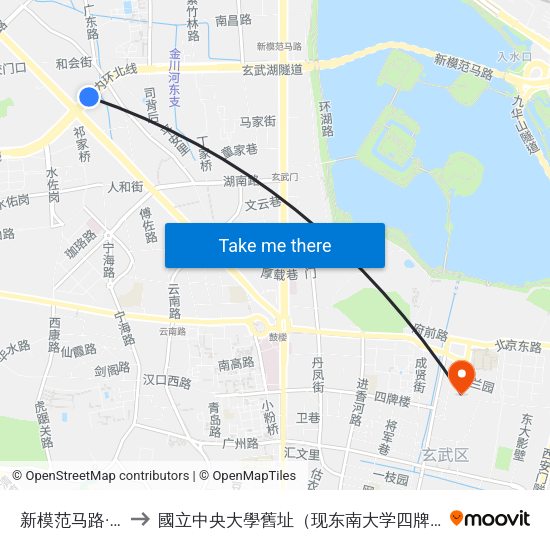 新模范马路·虹桥 to 國立中央大學舊址（现东南大学四牌楼校区） map