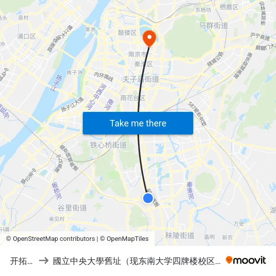 开拓路 to 國立中央大學舊址（现东南大学四牌楼校区） map