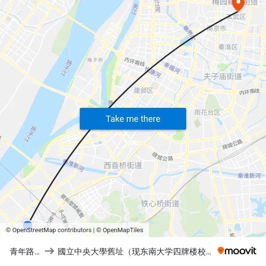 青年路北 to 國立中央大學舊址（现东南大学四牌楼校区） map