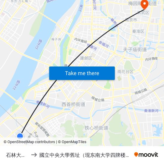 石林大公园 to 國立中央大學舊址（现东南大学四牌楼校区） map