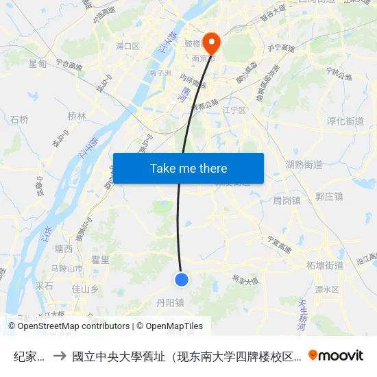 纪家庄 to 國立中央大學舊址（现东南大学四牌楼校区） map