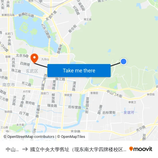 中山陵 to 國立中央大學舊址（现东南大学四牌楼校区） map