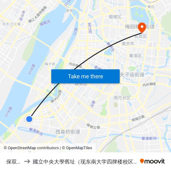 保双街 to 國立中央大學舊址（现东南大学四牌楼校区） map