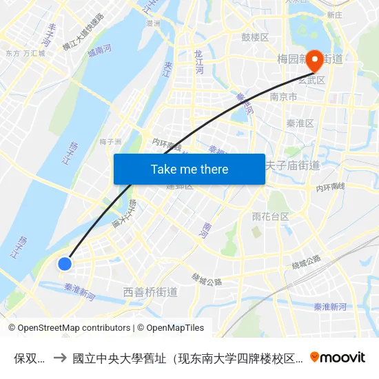 保双街 to 國立中央大學舊址（现东南大学四牌楼校区） map