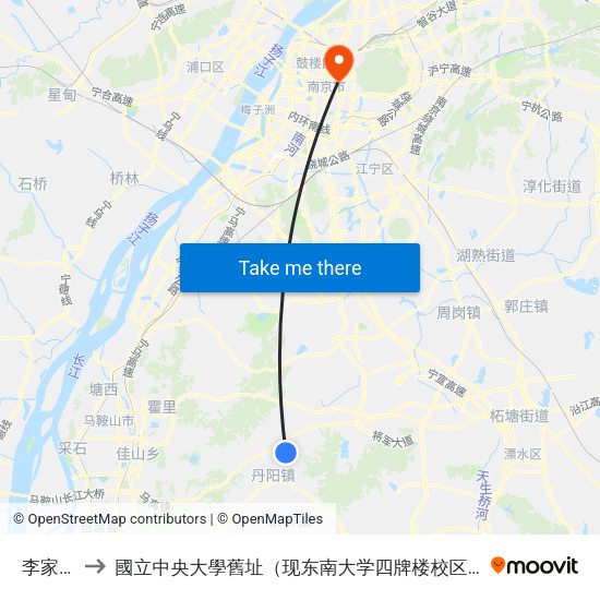 李家庄 to 國立中央大學舊址（现东南大学四牌楼校区） map