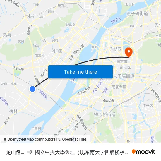 龙山路口 to 國立中央大學舊址（现东南大学四牌楼校区） map