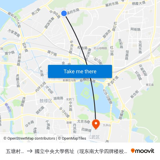五塘村东 to 國立中央大學舊址（现东南大学四牌楼校区） map