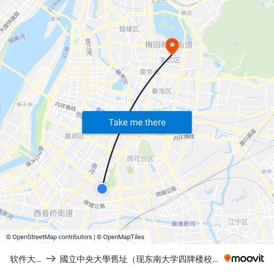 软件大道 to 國立中央大學舊址（现东南大学四牌楼校区） map