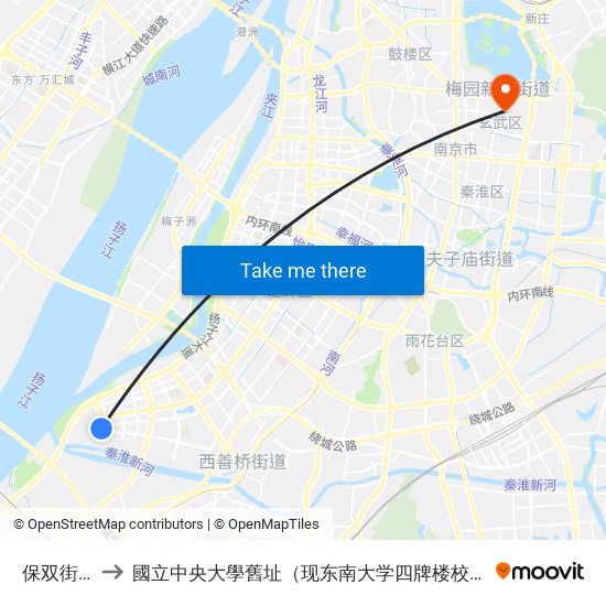 保双街东 to 國立中央大學舊址（现东南大学四牌楼校区） map
