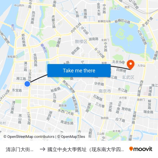 清凉门大街管子桥 to 國立中央大學舊址（现东南大学四牌楼校区） map