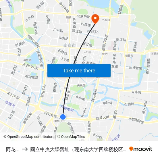 雨花台 to 國立中央大學舊址（现东南大学四牌楼校区） map