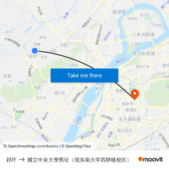 祁圩 to 國立中央大學舊址（现东南大学四牌楼校区） map