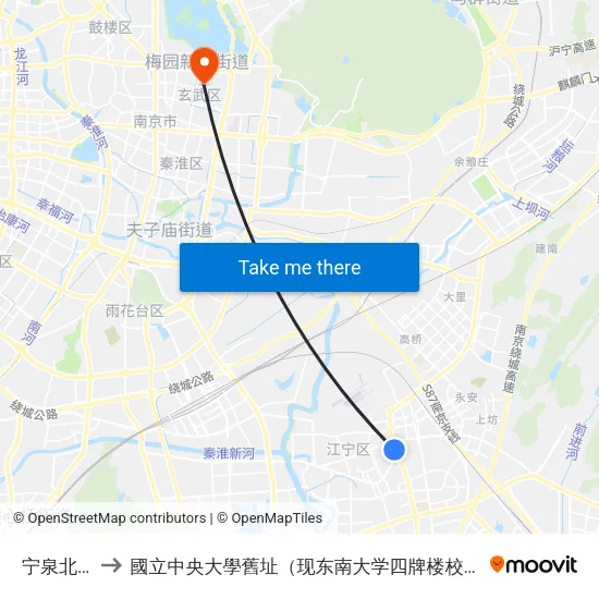 宁泉北苑 to 國立中央大學舊址（现东南大学四牌楼校区） map