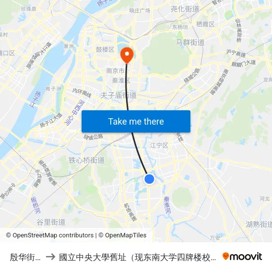 殷华街北 to 國立中央大學舊址（现东南大学四牌楼校区） map