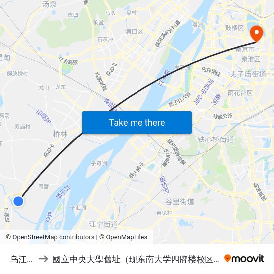 乌江东 to 國立中央大學舊址（现东南大学四牌楼校区） map