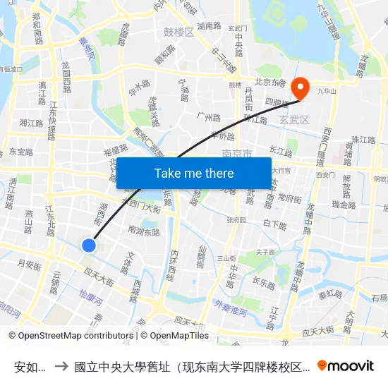 安如村 to 國立中央大學舊址（现东南大学四牌楼校区） map