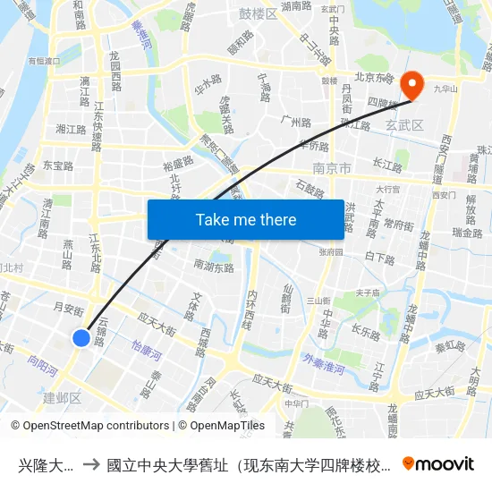 兴隆大街 to 國立中央大學舊址（现东南大学四牌楼校区） map