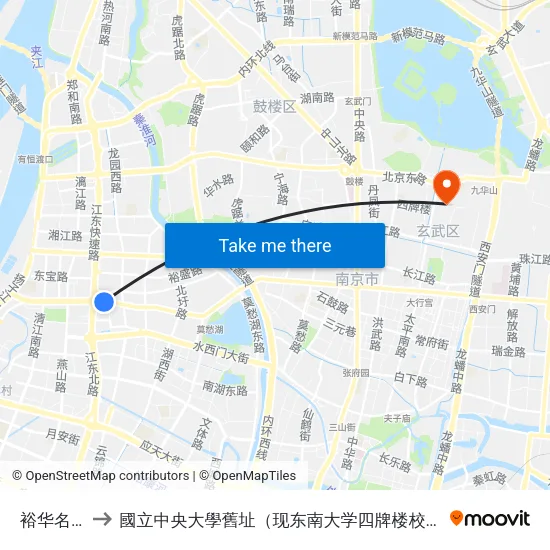 裕华名居 to 國立中央大學舊址（现东南大学四牌楼校区） map
