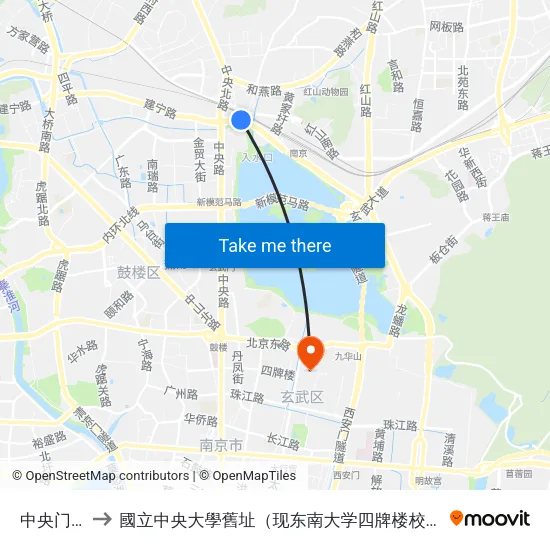中央门东 to 國立中央大學舊址（现东南大学四牌楼校区） map