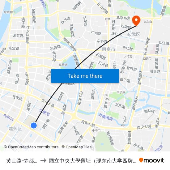黄山路·梦都大街 to 國立中央大學舊址（现东南大学四牌楼校区） map
