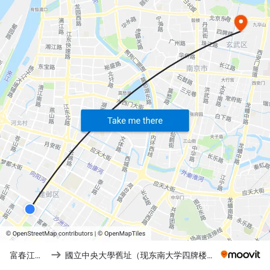 富春江西街 to 國立中央大學舊址（现东南大学四牌楼校区） map