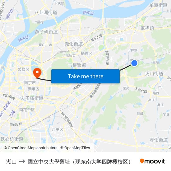 湖山 to 國立中央大學舊址（现东南大学四牌楼校区） map