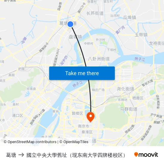 葛塘 to 國立中央大學舊址（现东南大学四牌楼校区） map