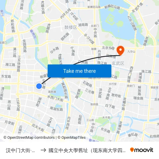 汉中门大街·嫩江路 to 國立中央大學舊址（现东南大学四牌楼校区） map