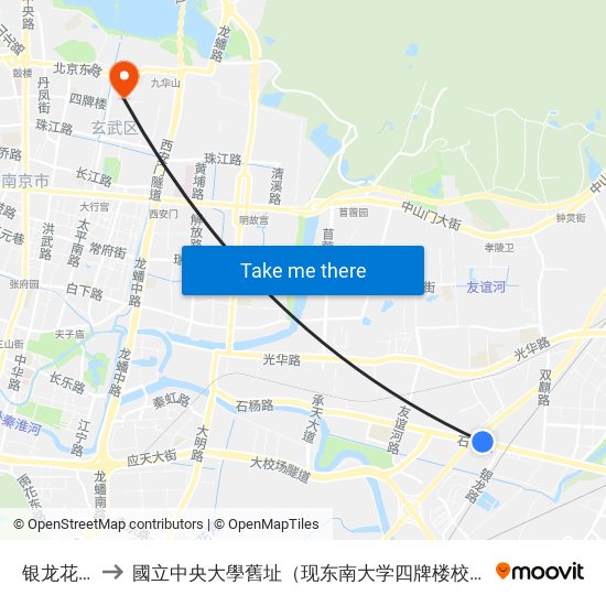 银龙花园 to 國立中央大學舊址（现东南大学四牌楼校区） map