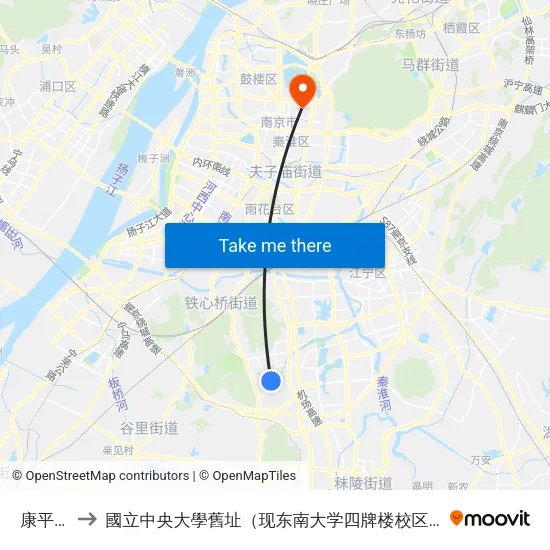 康平街 to 國立中央大學舊址（现东南大学四牌楼校区） map