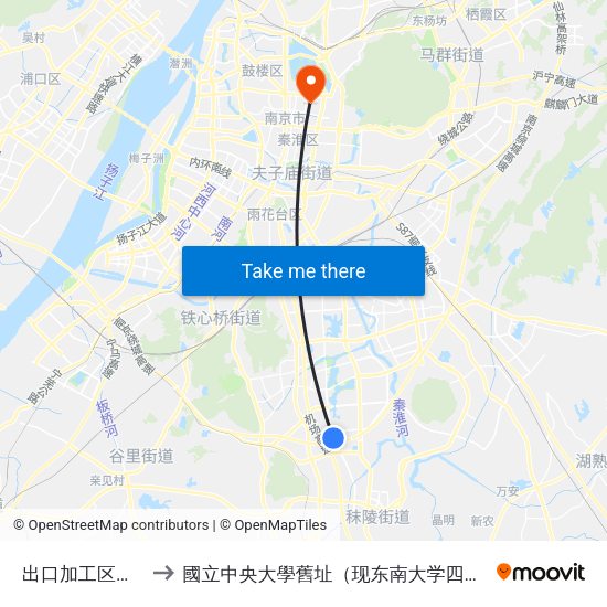 出口加工区客运站 to 國立中央大學舊址（现东南大学四牌楼校区） map