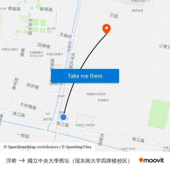 浮桥 to 國立中央大學舊址（现东南大学四牌楼校区） map